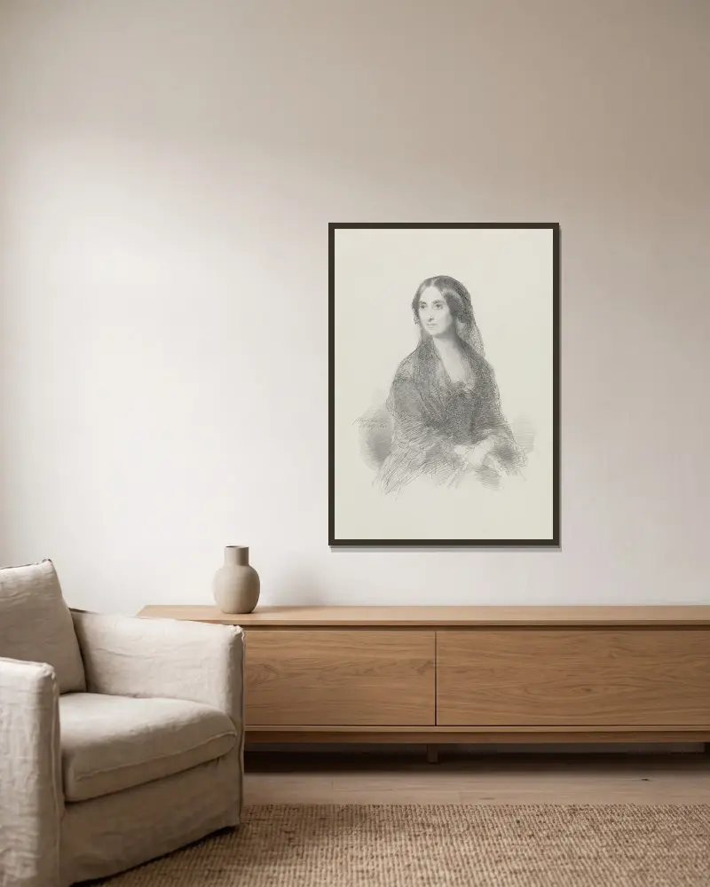 Bildnis einer Dame in spanischem Kostüm, sitzend, in halber Figur av Franz Xaver Winterhalter inramad på en vägg