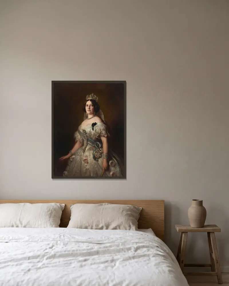 Isabella, Queen of Spain av Franz Xaver Winterhalter inramad på en vägg