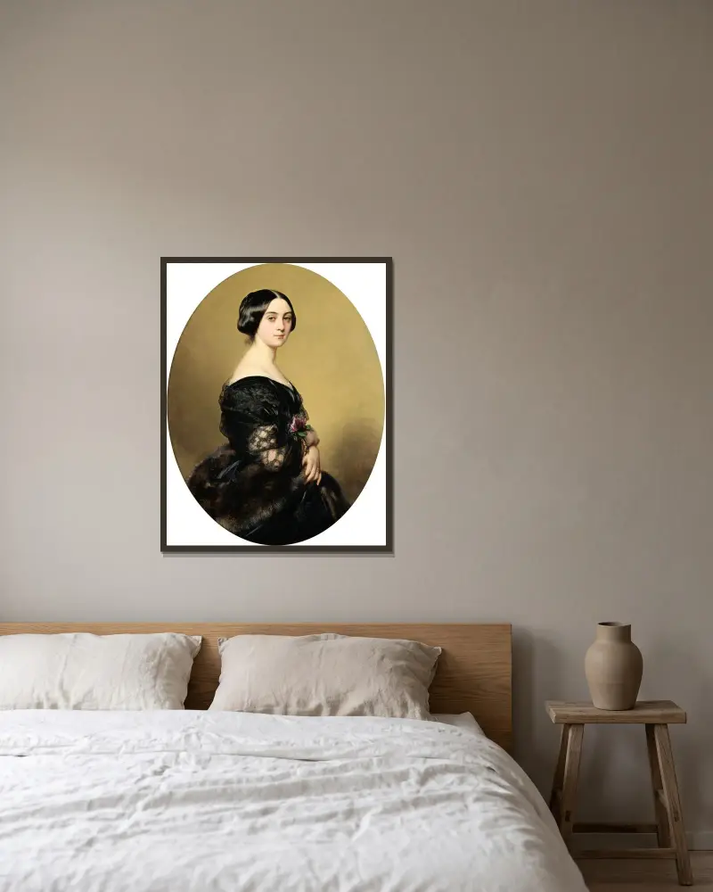 Porträt der Baronin Henri Hottinguer, geborene Caroline Delessert von Franz Xaver Winterhalter gerahmt an einer Wand