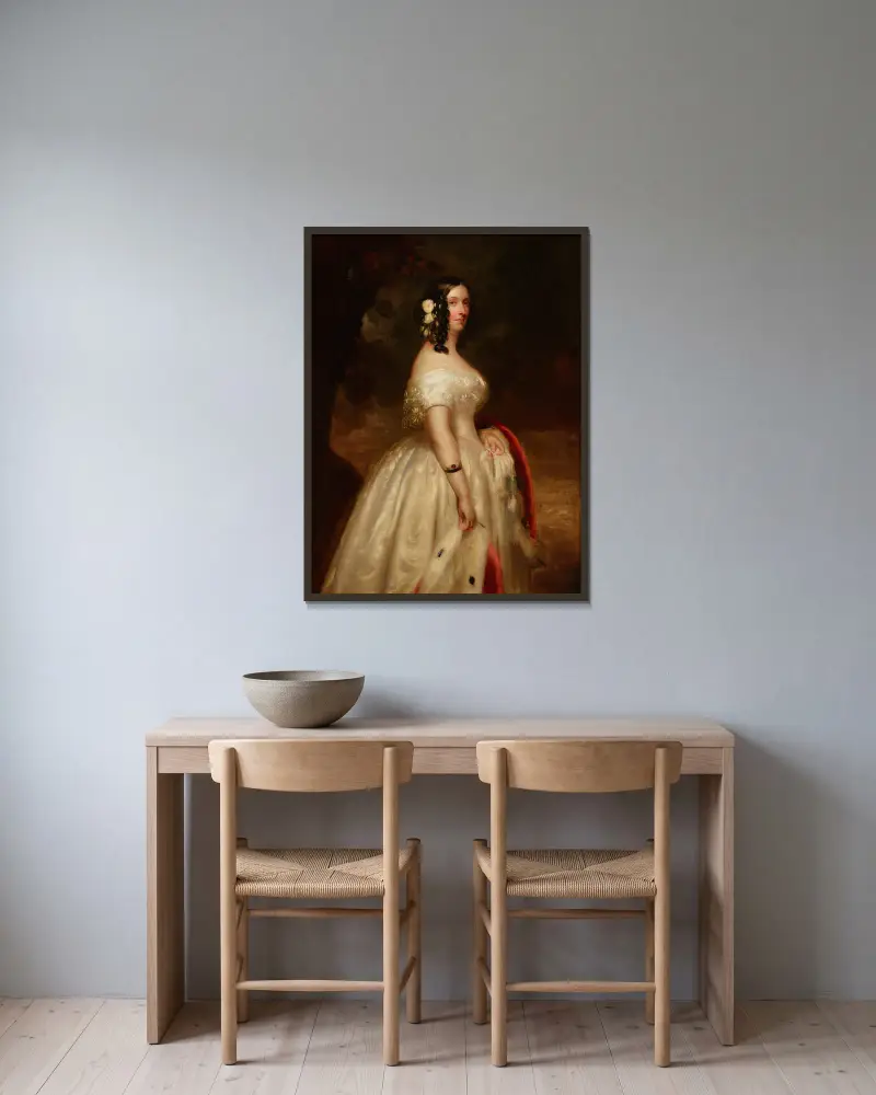 Portrait of a Lady – nr 1 av Franz Xaver Winterhalter inramad på en vägg