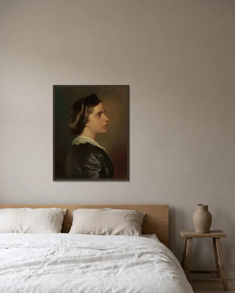 Porträtt av ung kvinna i profil av Franz Xaver Winterhalter inramad på en vägg