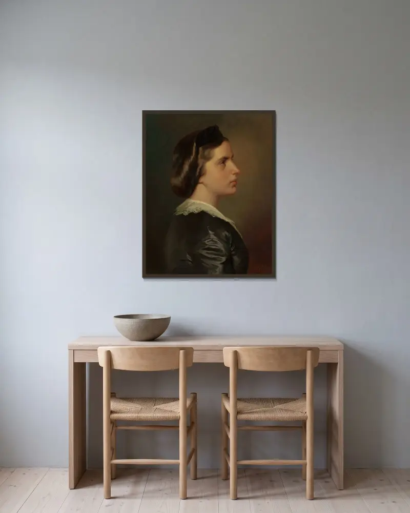 Porträtt av ung kvinna i profil av Franz Xaver Winterhalter inramad på en vägg
