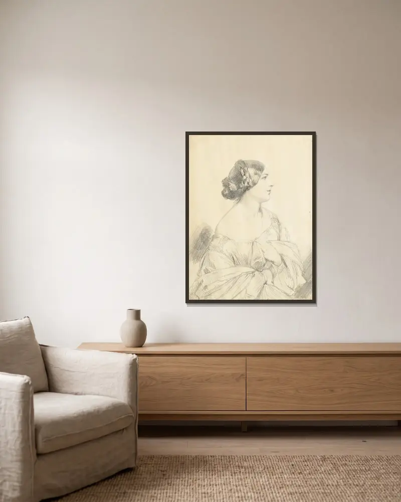 Porträtt av Louise Hay, blivande baronessa Gudin av Franz Xaver Winterhalter inramad på en vägg