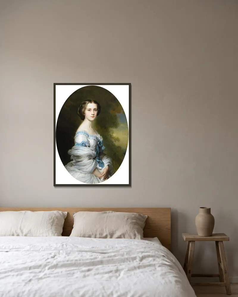 Porträtt av Mélanie de Bussière, grevinna Edmond de Pourtalès av Franz Xaver Winterhalter inramad på en vägg