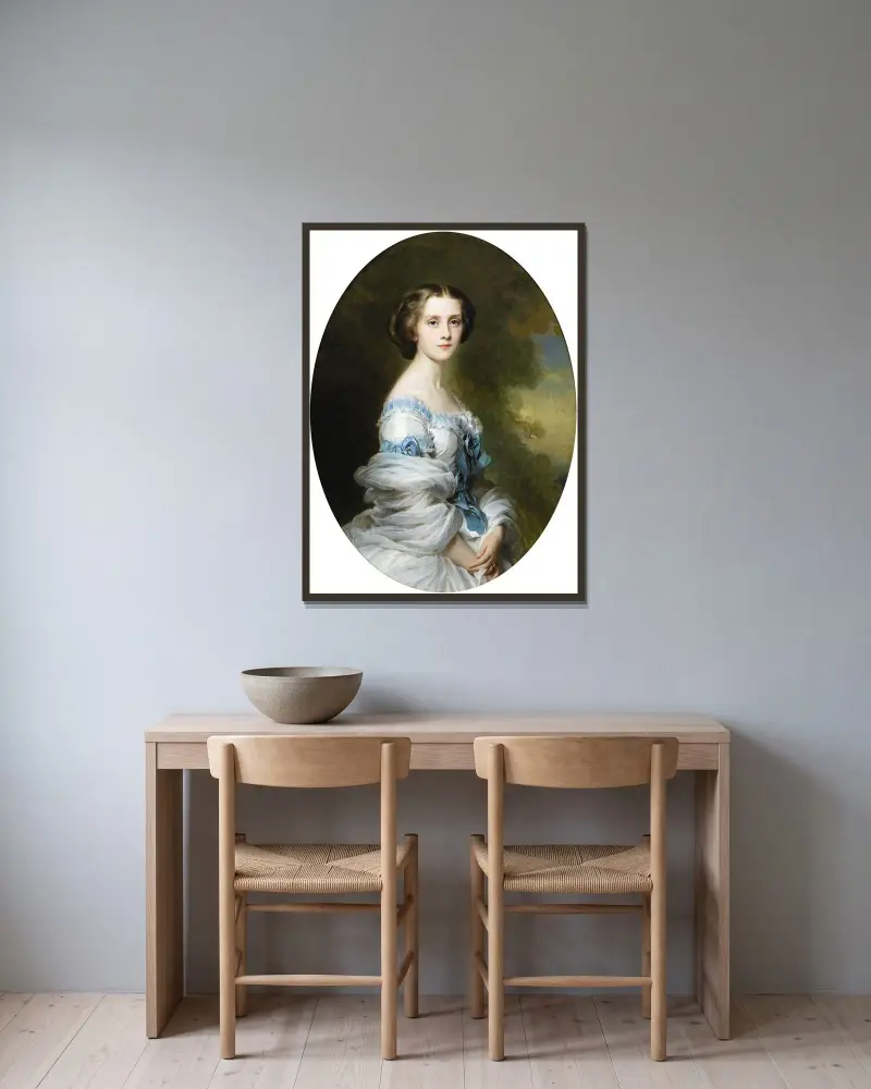 Porträtt av Mélanie de Bussière, grevinna Edmond de Pourtalès av Franz Xaver Winterhalter inramad på en vägg