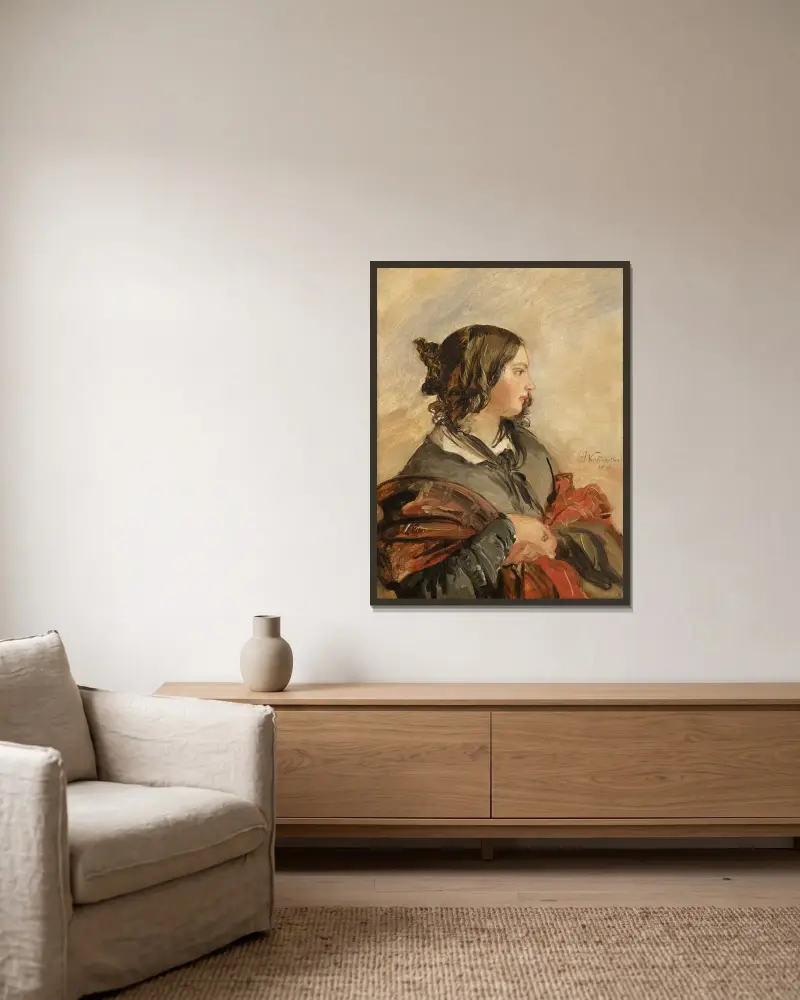 Porträtt av den unga drottning Victoria av Franz Xaver Winterhalter inramad på en vägg