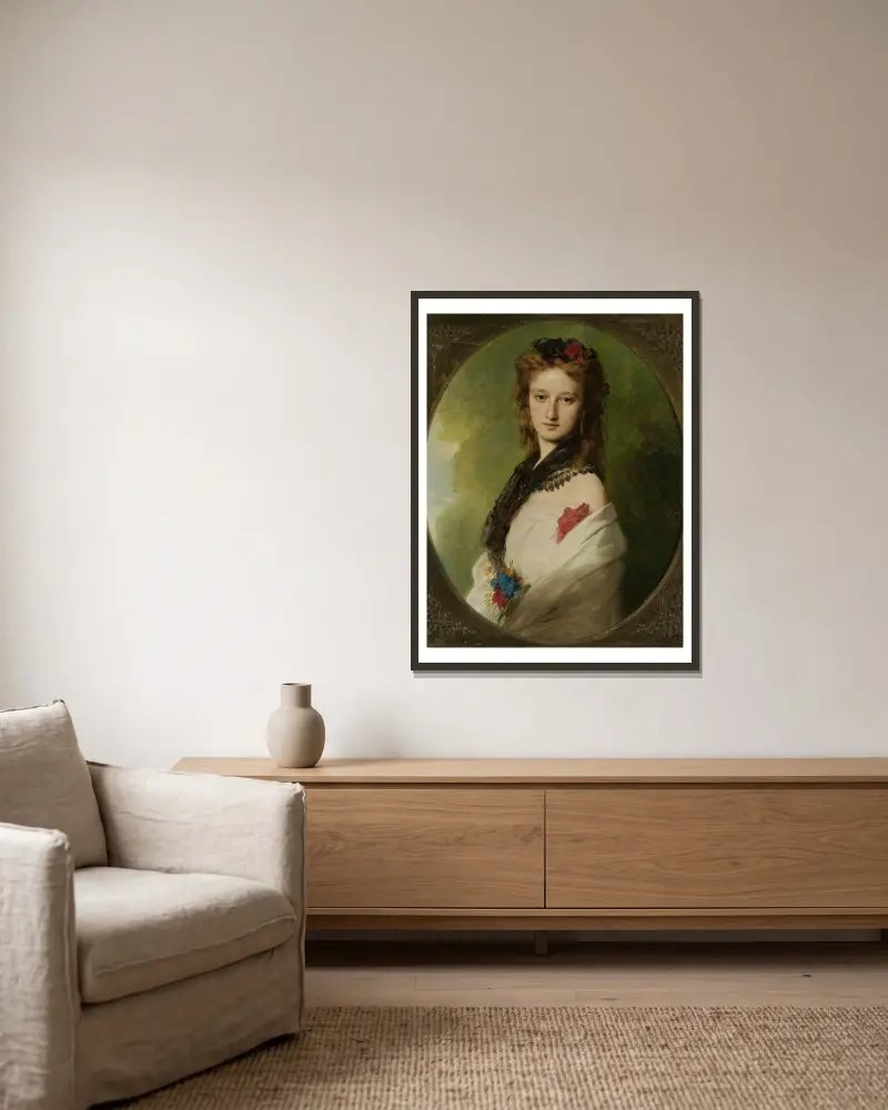 Portrait of Zofia Zamoyska née Potocka av Franz Xaver Winterhalter inramad på en vägg