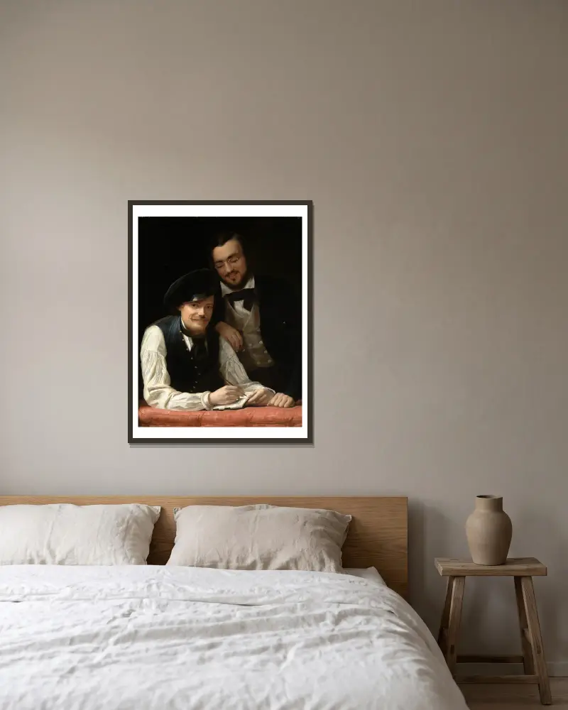 Selbstbildnis des Künstlers mit Bruder av Franz Xaver Winterhalter inramad på en vägg