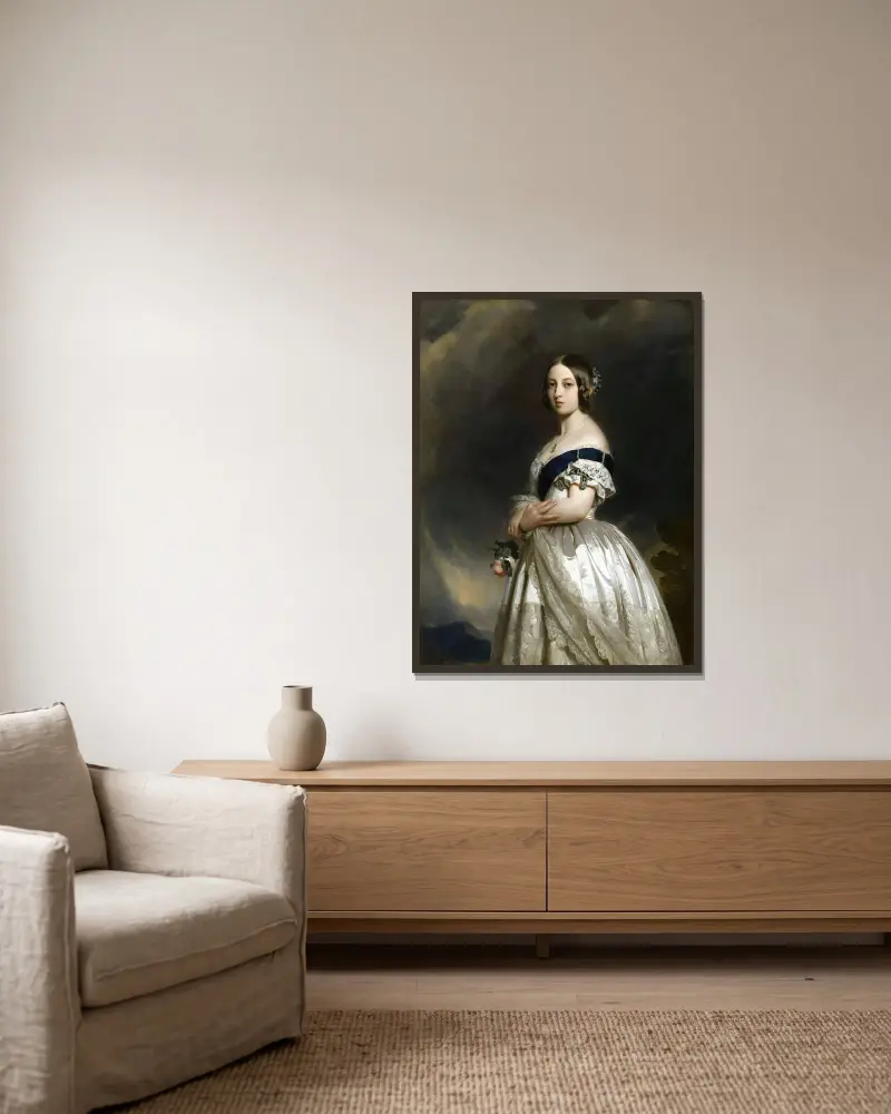 The Young Queen Victoria in 1837 av Franz Xaver Winterhalter inramad på en vägg