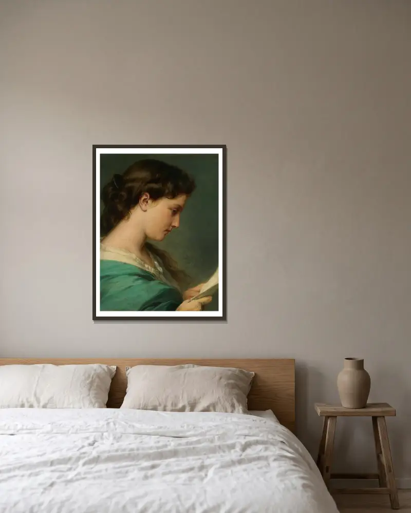Woman Reading a Letter av Franz Xaver Winterhalter inramad på en vägg