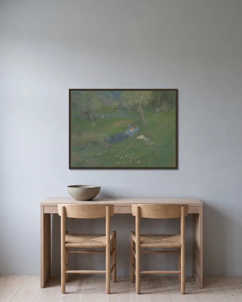 Vila under trädet (Misia Natanson i Villeneuve-sur-Yonne) av Ker-Xavier Roussel inramad på en vägg