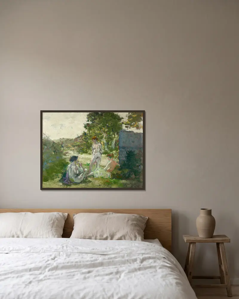Die drei Nymphen von Ker-Xavier Roussel gerahmt an einer Wand