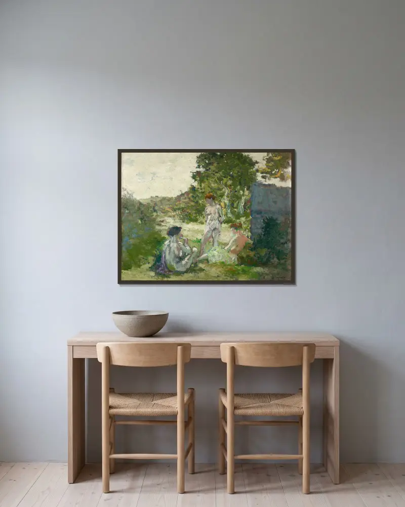 Die drei Nymphen von Ker-Xavier Roussel gerahmt an einer Wand
