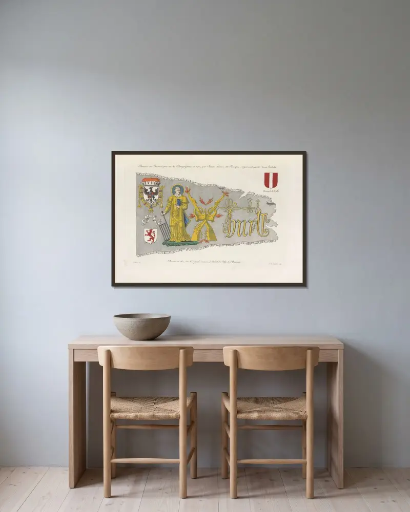 Baner eller standar taget från burgunderna 1472, av Jeanne Laisné, kallad Fourquet, i folkmun Jeanne Hachette av Nicolas Xavier Willemin inramad på en vägg