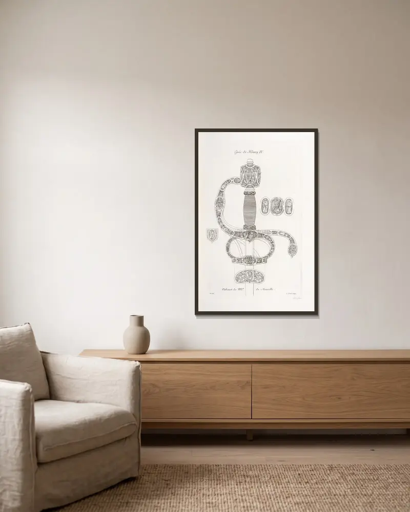 Schwert Heinrichs IV. von Nicolas Xavier Willemin gerahmt an einer Wand
