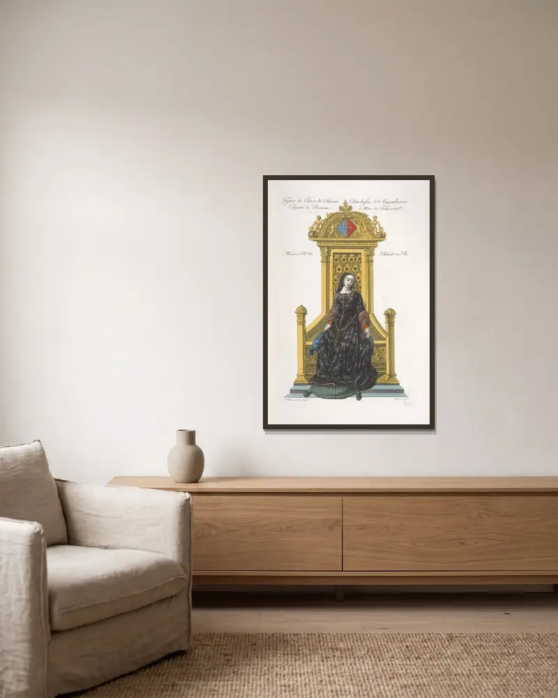 Porträt der Louise von Savoyen, Herzogin von Angoulême, Regentin des Königreichs und Mutter von Franz I. von Nicolas Xavier Willemin gerahmt an einer Wand