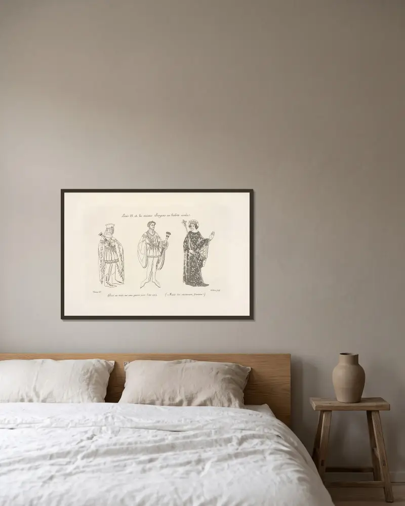 Louis IX. et le mêmes sergens en habits civils. av Nicolas Xavier Willemin inramad på en vägg