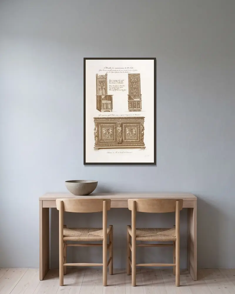 Meubles du commencement du XVIe. siècle von Nicolas Xavier Willemin gerahmt an einer Wand