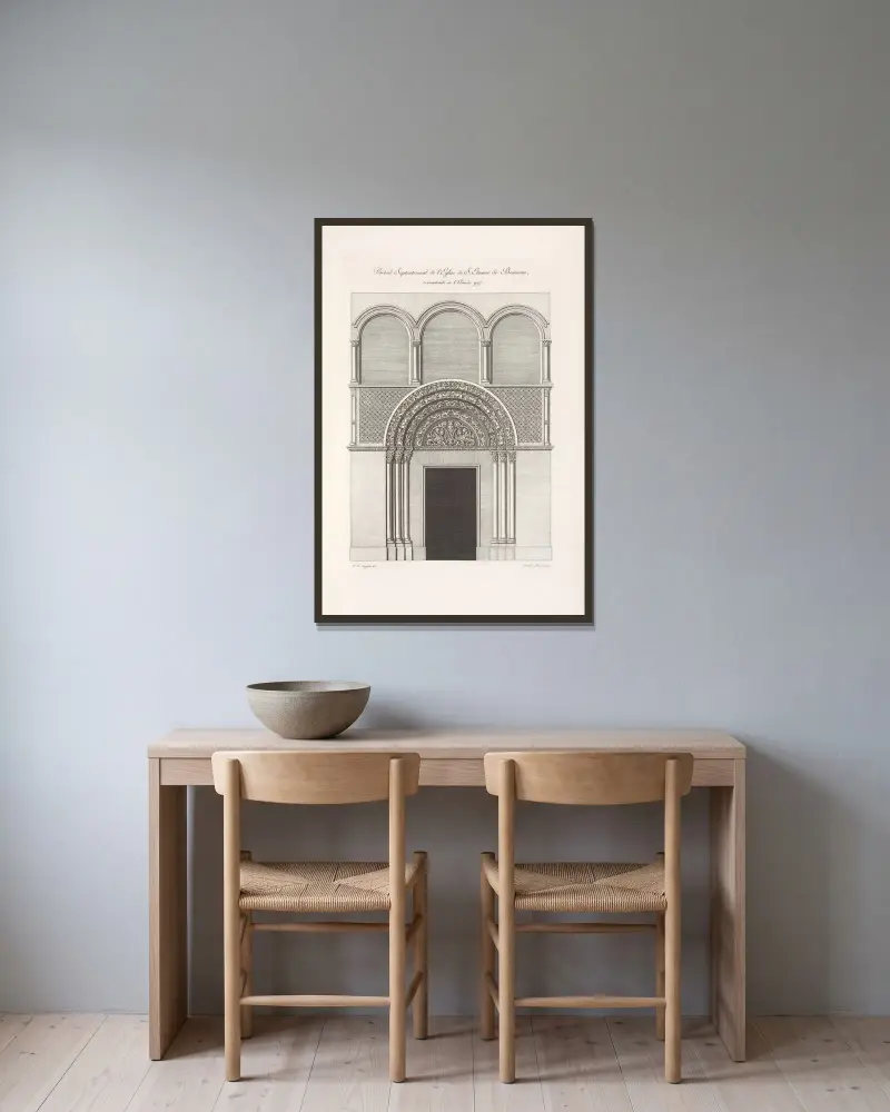 Portail septentrional de l’église de S. Étienne de Beauvais, reconstruite en l’année 997. av Nicolas Xavier Willemin inramad på en vägg