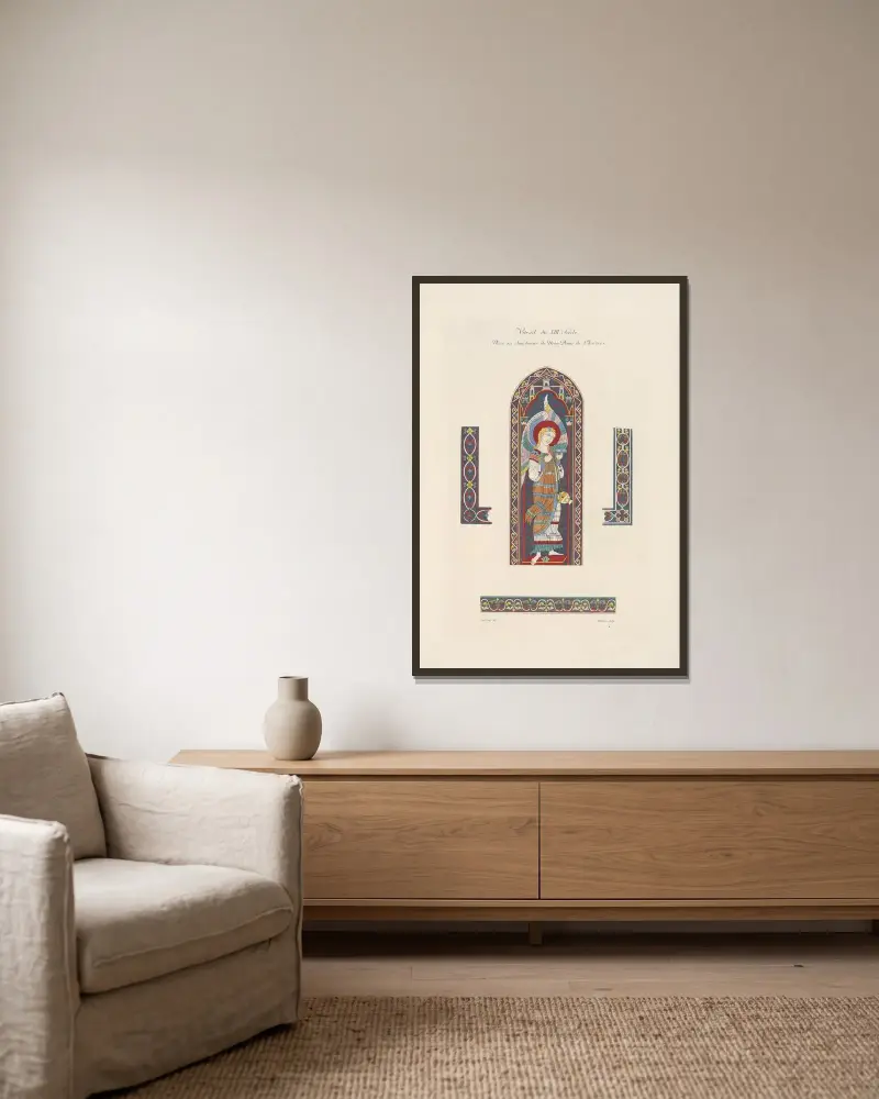 Glasfenster aus dem 13. Jahrhundert. Im Heiligtum von Notre-Dame de Chartres von Nicolas Xavier Willemin gerahmt an einer Wand