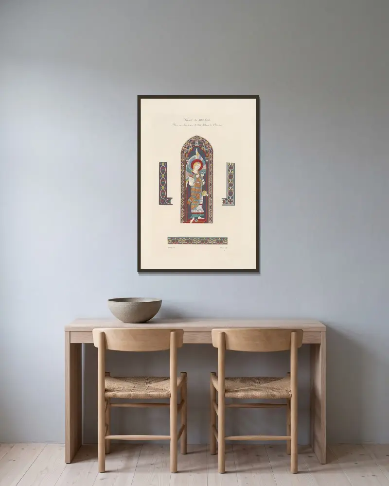 Glasfenster aus dem 13. Jahrhundert. Im Heiligtum von Notre-Dame de Chartres von Nicolas Xavier Willemin gerahmt an einer Wand