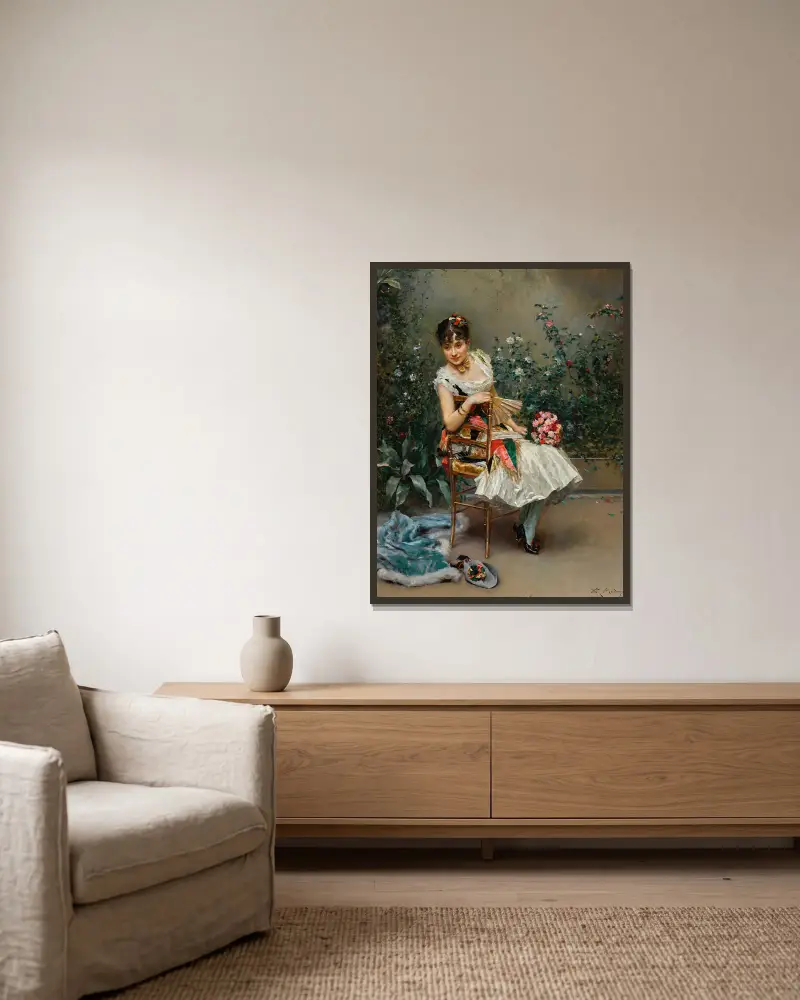Aline mit Blumen von Raimundo de Madrazo y Garreta gerahmt an einer Wand