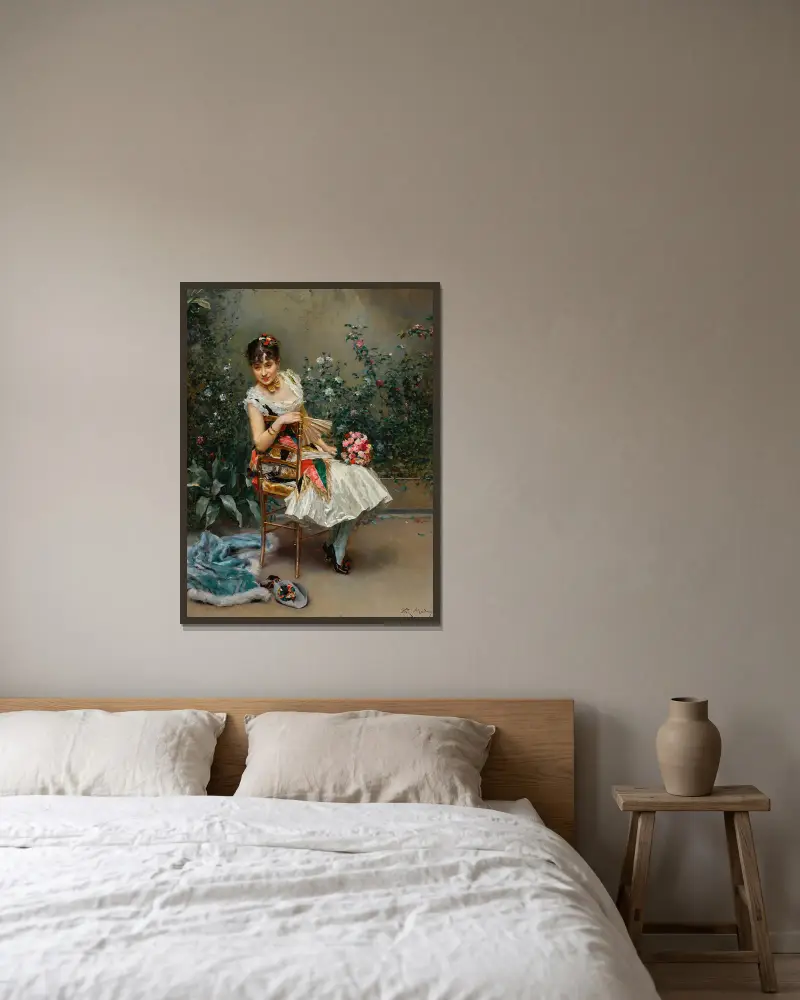 Aline mit Blumen von Raimundo de Madrazo y Garreta gerahmt an einer Wand
