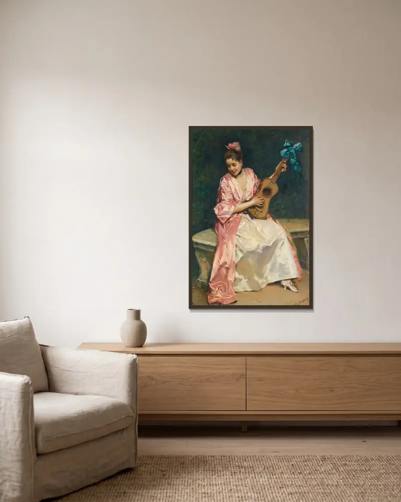 Aline mit Gitarre von Raimundo de Madrazo y Garreta gerahmt an einer Wand