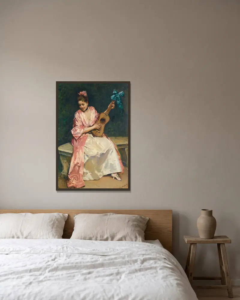 Aline mit Gitarre von Raimundo de Madrazo y Garreta gerahmt an einer Wand