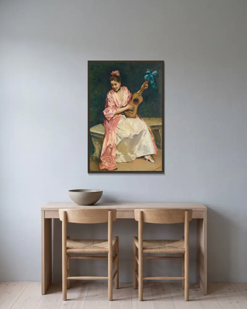 Aline mit Gitarre von Raimundo de Madrazo y Garreta gerahmt an einer Wand