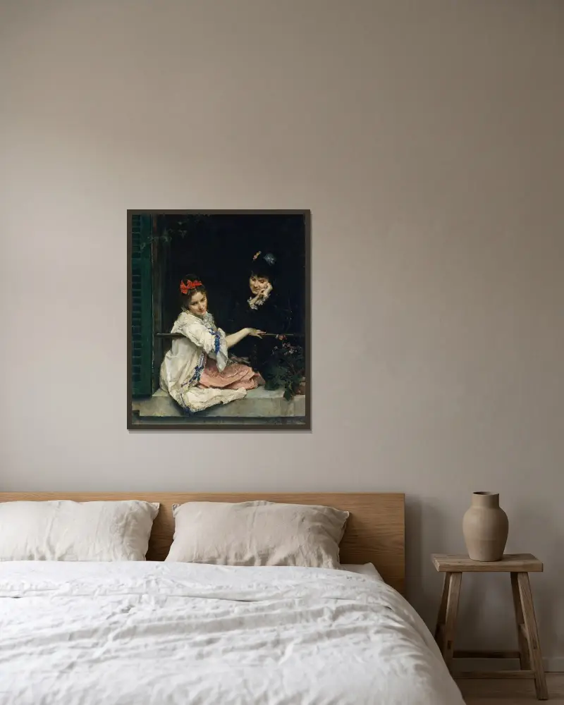 Flickor vid ett fönster av Raimundo de Madrazo y Garreta inramad på en vägg