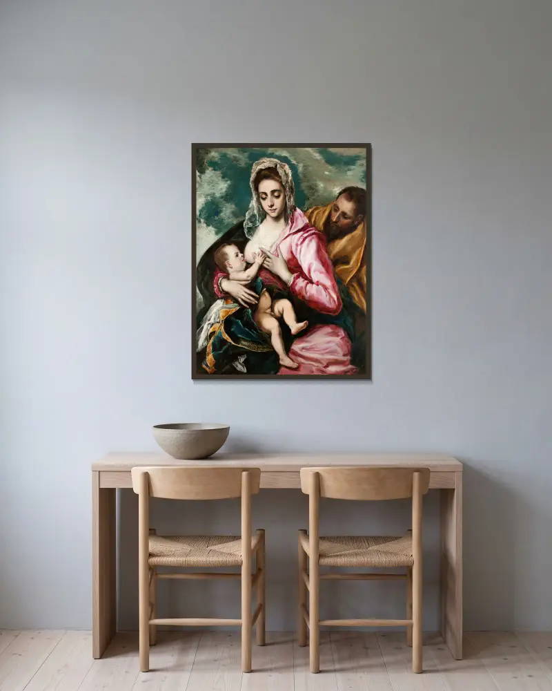 Holy Family av Raimundo de Madrazo y Garreta inramad på en vägg