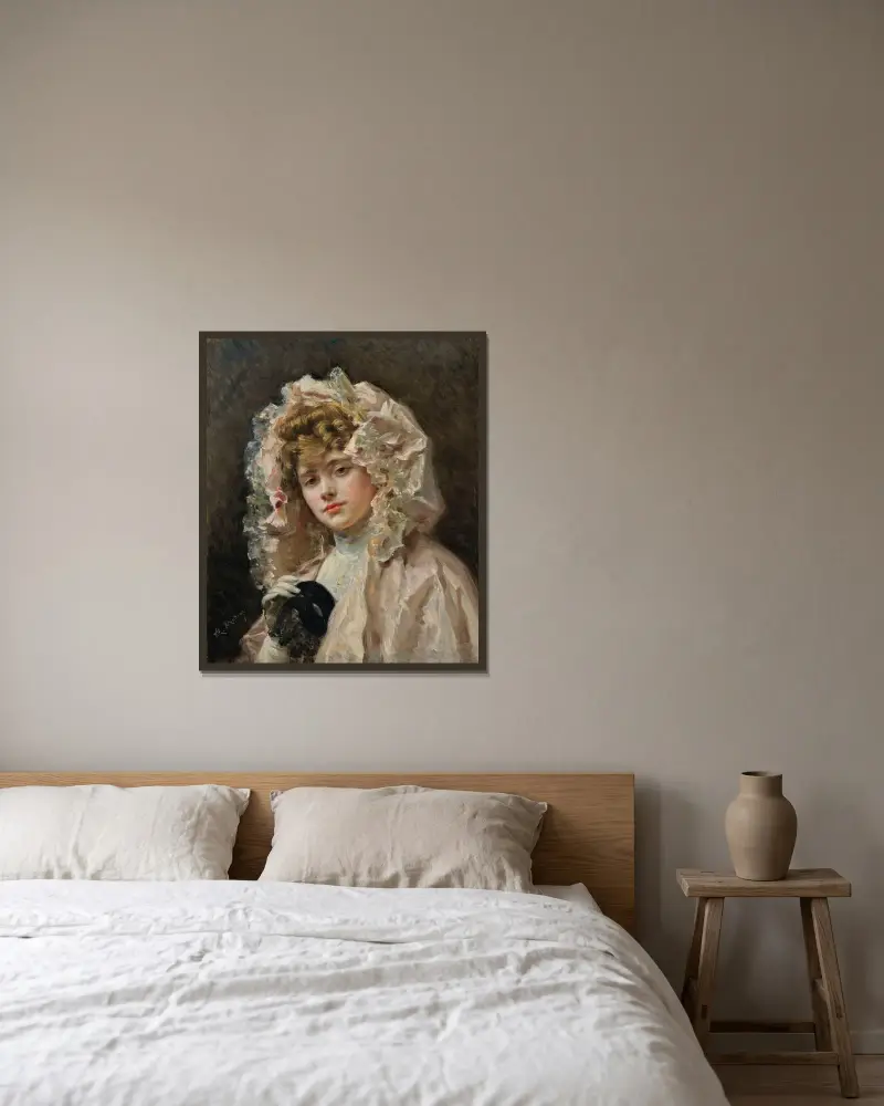 Ung flicka med varg av Raimundo de Madrazo y Garreta inramad på en vägg