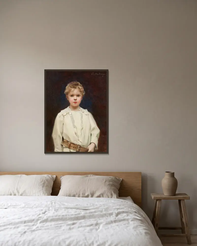 Portrait of a Boy with a White Shirt and Brown Leather Belt av Raimundo de Madrazo y Garreta inramad på en vägg