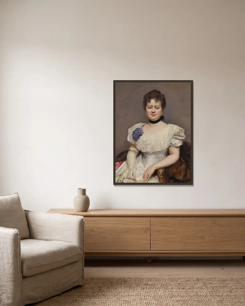 Portrait of Teresa de Blumenstiel av Raimundo de Madrazo y Garreta inramad på en vägg