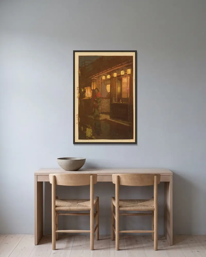 Mała restauracja (nocą), Yoshida Hiroshi w ramie na ścianie
