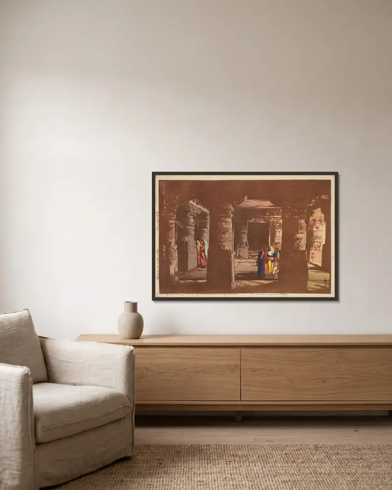 Ellora, Höhlentempel Nr. 3 von Yoshida Hiroshi gerahmt an einer Wand