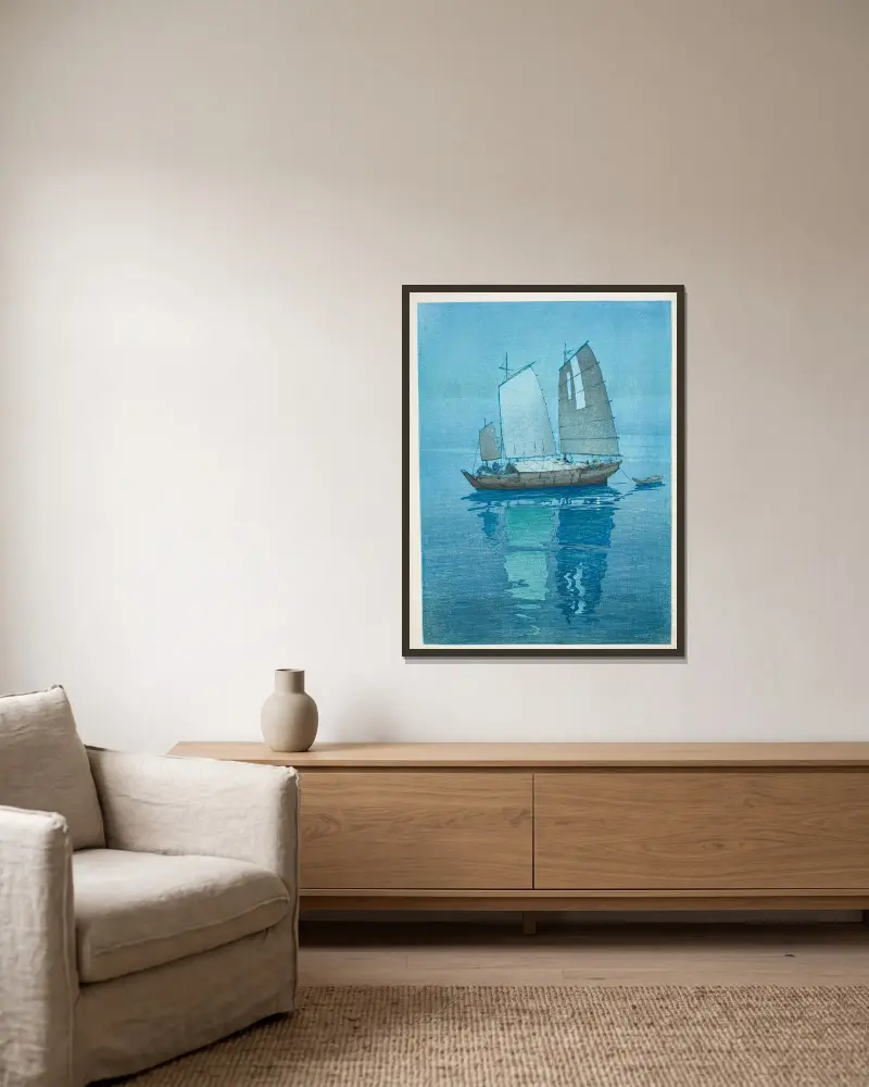 Hansen (Segelboote) von Yoshida Hiroshi gerahmt an einer Wand