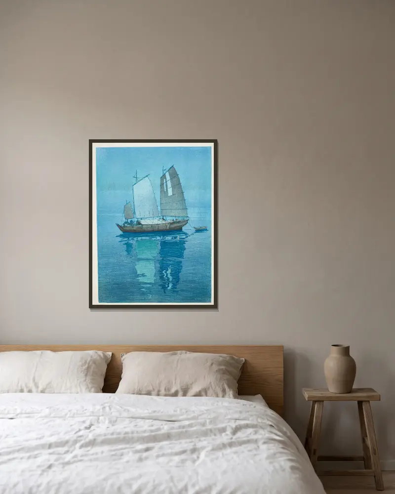 Hansen (Segelboote) von Yoshida Hiroshi gerahmt an einer Wand