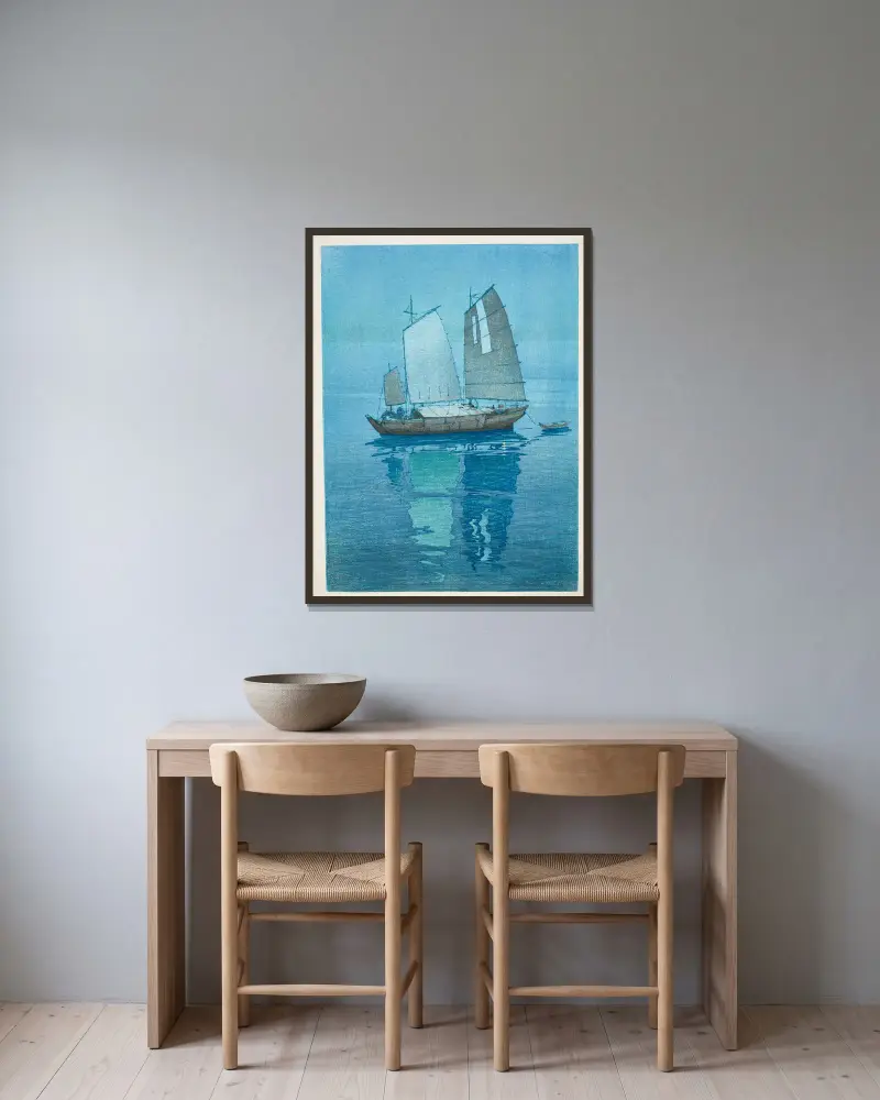 Hansen (Segelboote) von Yoshida Hiroshi gerahmt an einer Wand