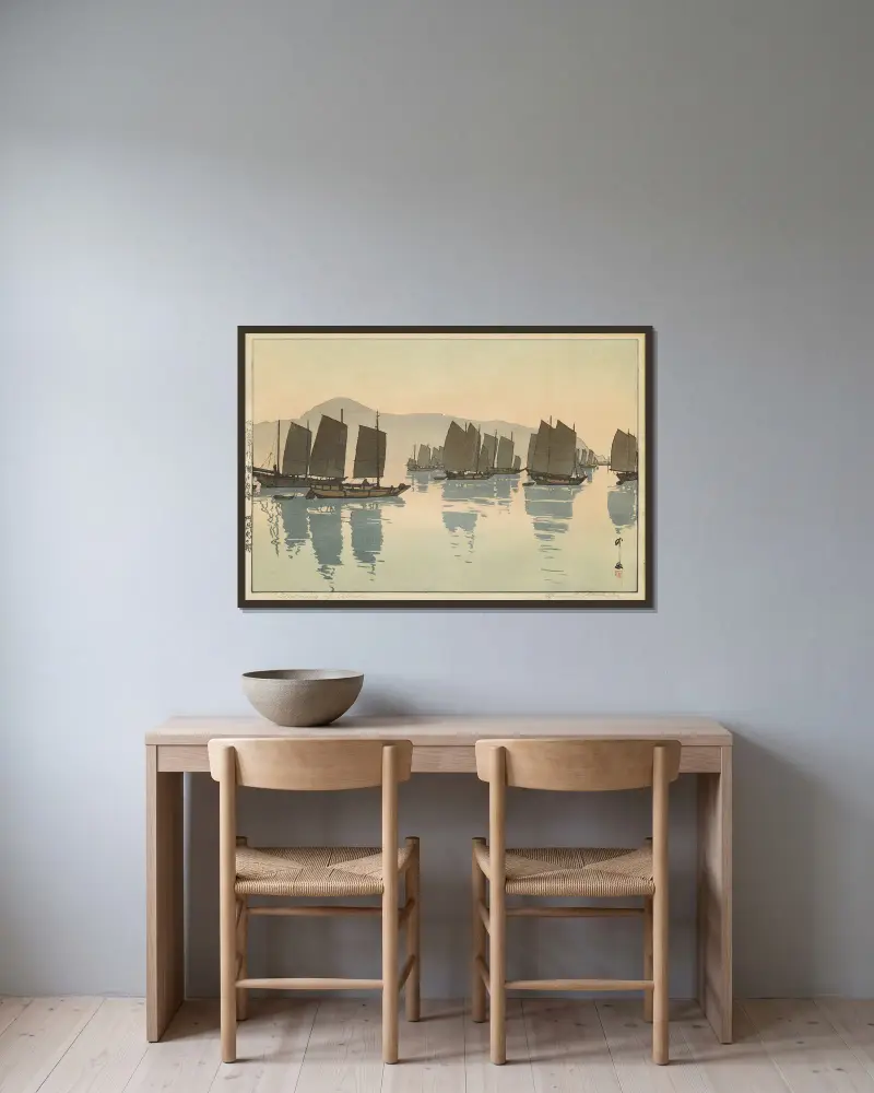 Morning of Abuto from Inland Sea, Second Series av Yoshida Hiroshi inramad på en vägg
