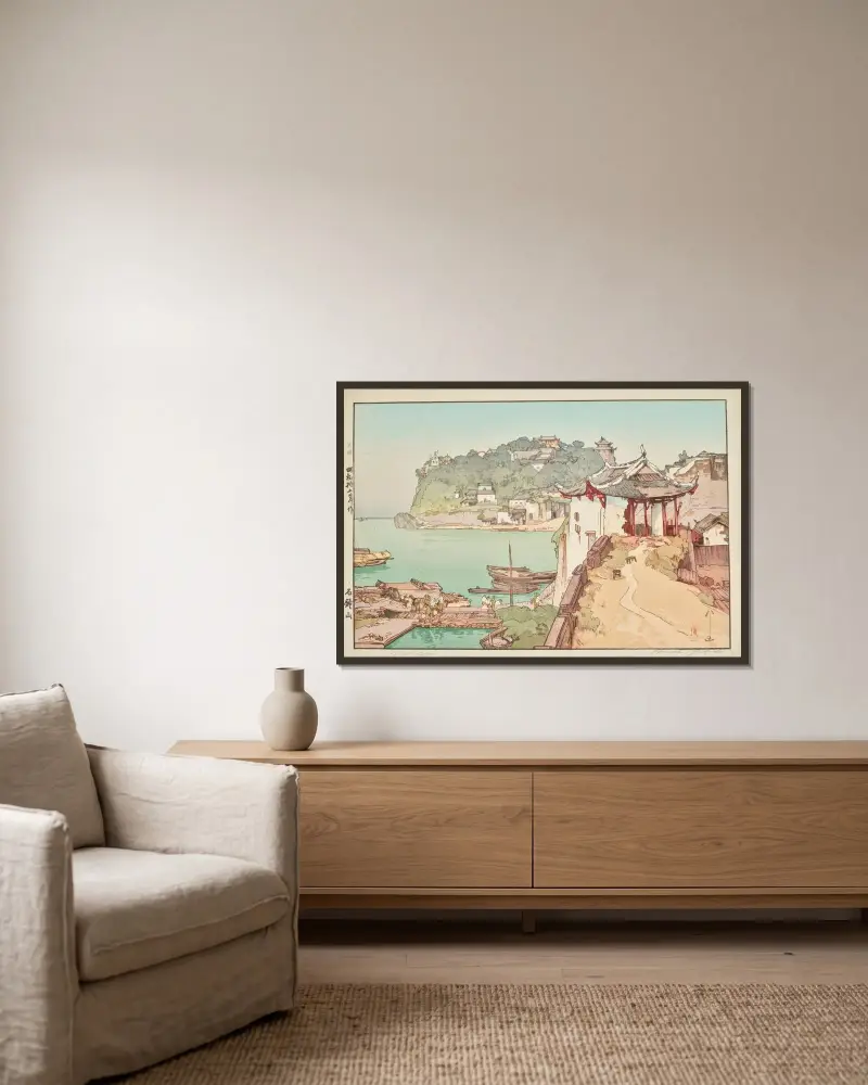 Sekishozan (Shizhongshan) von Yoshida Hiroshi gerahmt an einer Wand