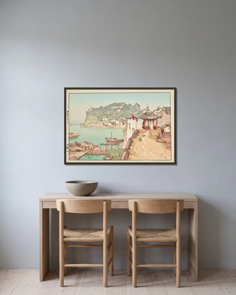 Sekishozan (Shizhongshan) von Yoshida Hiroshi gerahmt an einer Wand