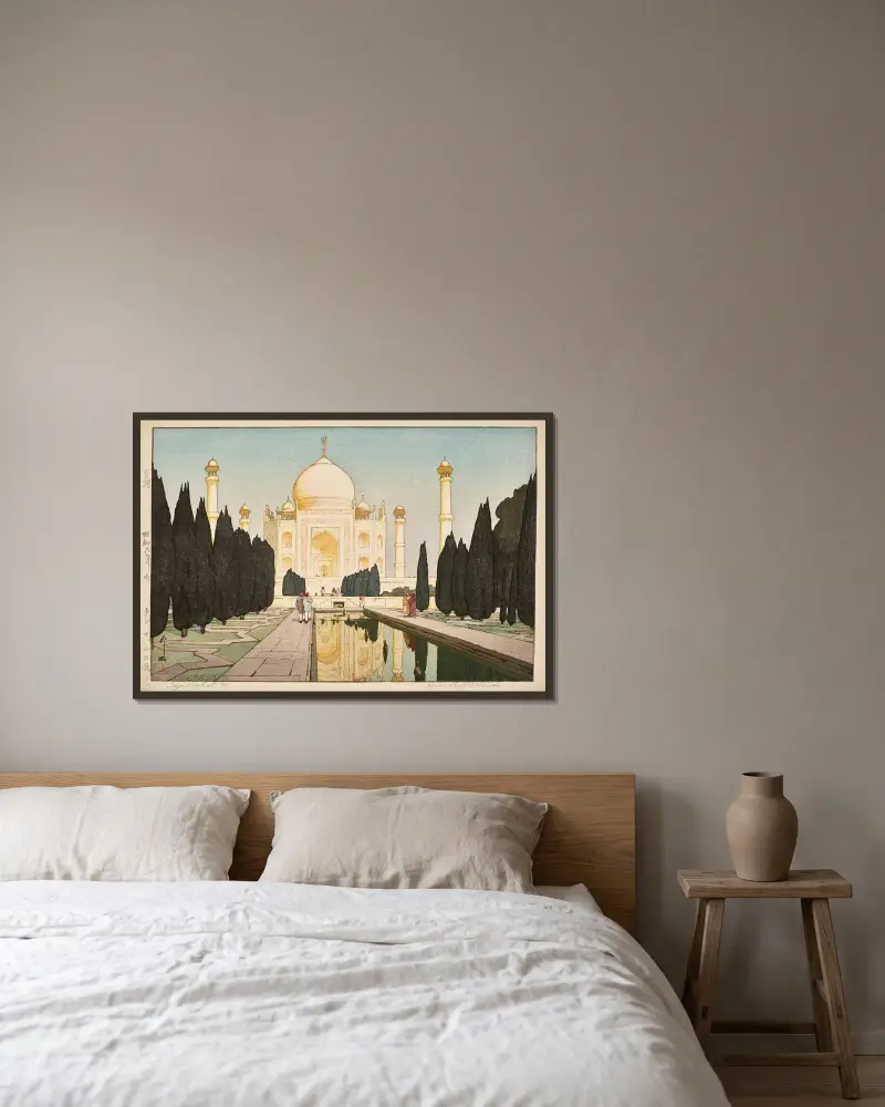 Taji Maharu no niwa, daiichi (Taj Mahal, no.1) av Yoshida Hiroshi inramad på en vägg
