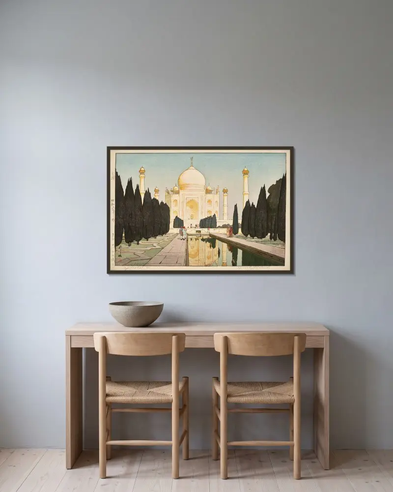 Taji Maharu no niwa, daiichi (Taj Mahal, no.1) av Yoshida Hiroshi inramad på en vägg