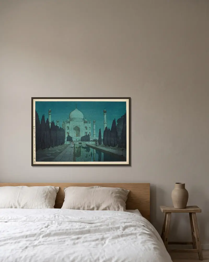 Taji Maharu no niwa, yoru, daini (Taj Mahal, night, no.2) av Yoshida Hiroshi inramad på en vägg