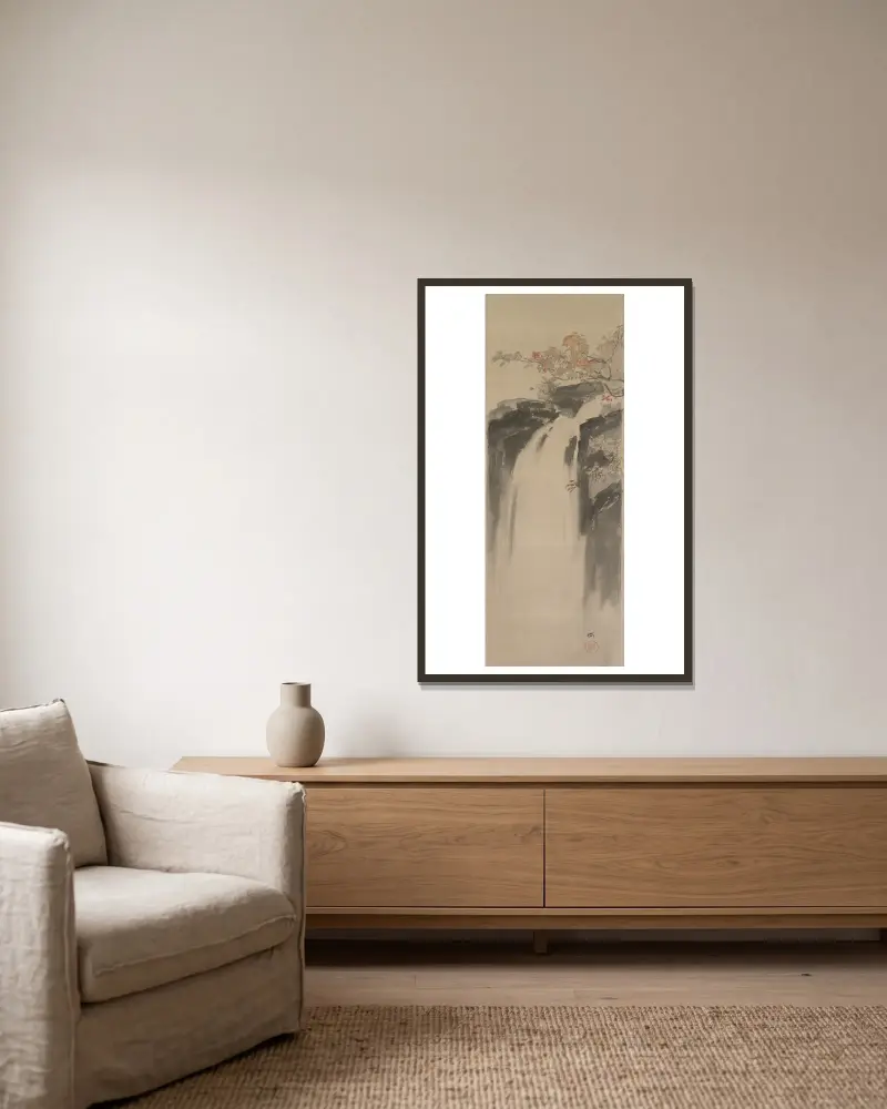 Wasserfall von Yoshida Hiroshi gerahmt an einer Wand