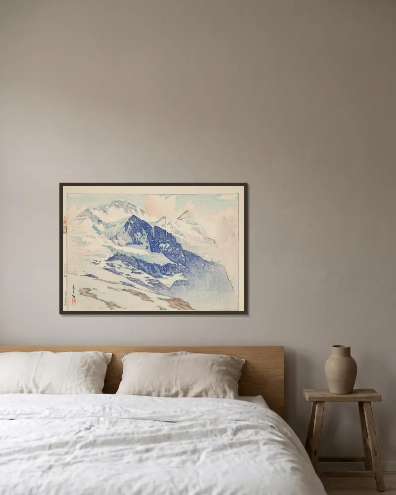 Yungufurau-yama (Jungfrau) av Yoshida Hiroshi inramad på en vägg