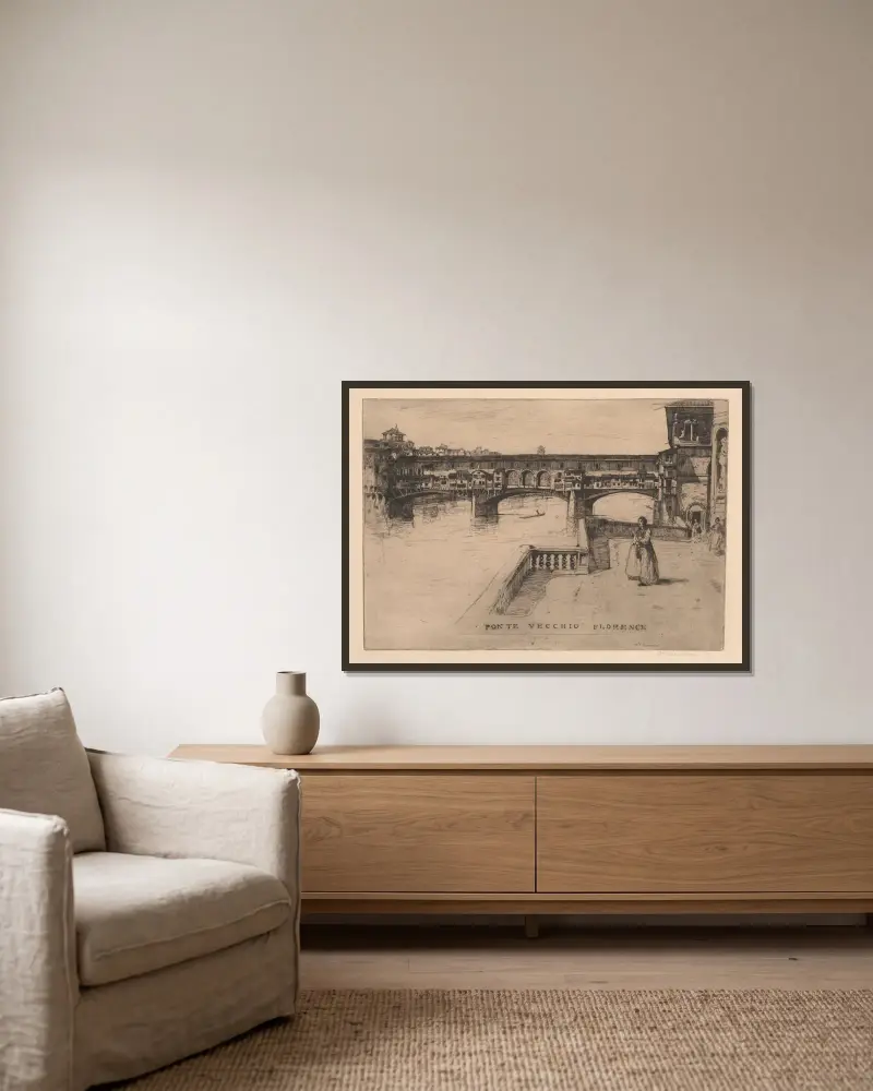 Ponte Vecchio von David Young Cameron gerahmt an einer Wand