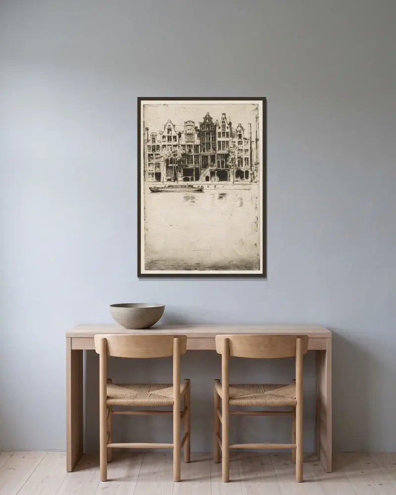 Erinnerung an Amsterdam von David Young Cameron gerahmt an einer Wand